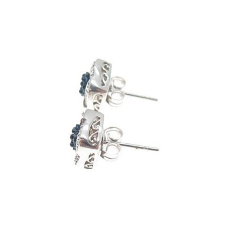 JANE SEYMOUR 925 Sterling Silver Real Fancy Blue Diamond Stud Earrings - Picture 5 of 7